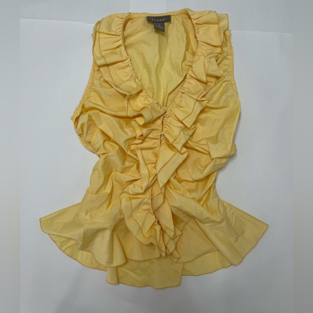 Kenar - vintage 1990’s yellow ruffle button down top - size medium